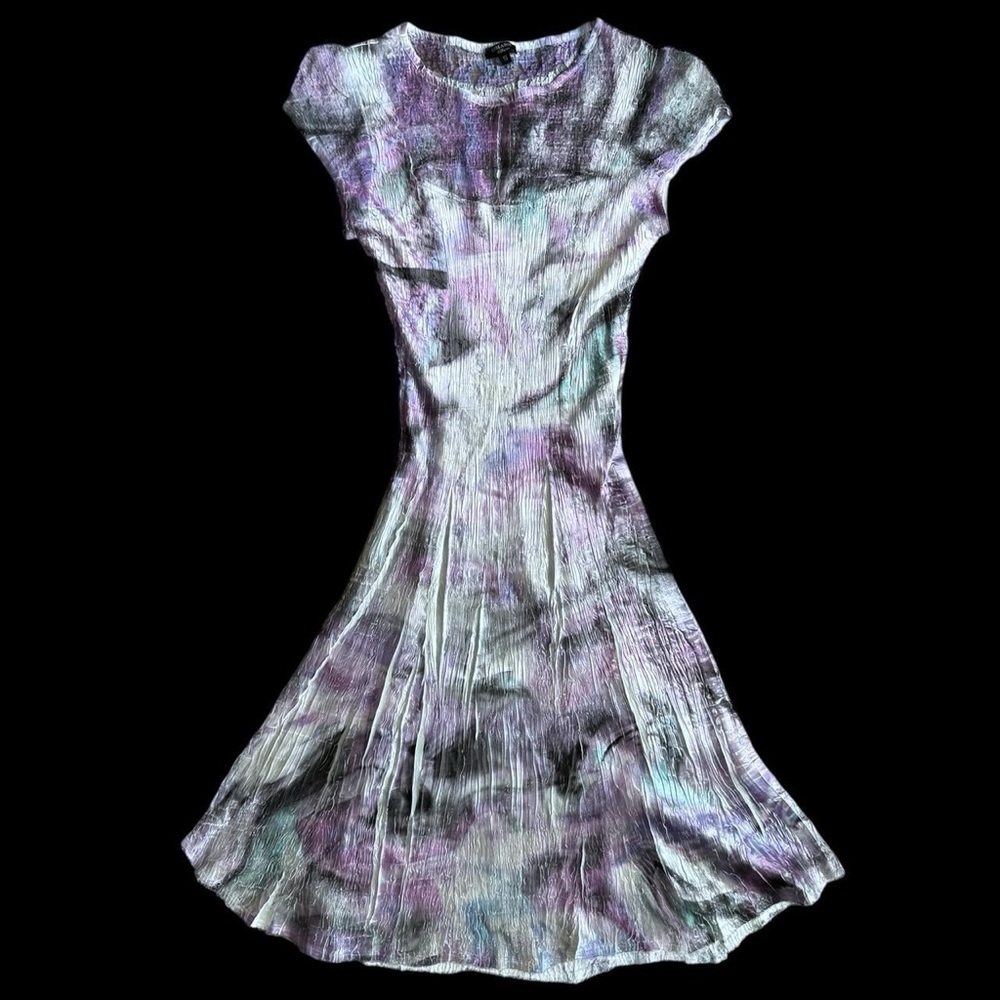 Y2K ethereal fairy Komorov floral print dress crinkle textured stretch pleats S